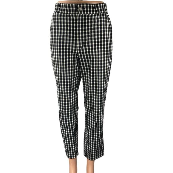 Hollister Black Plaid Checkered Straight Leg High Waist Trousers Dress Pants M - Picture 1 of 5